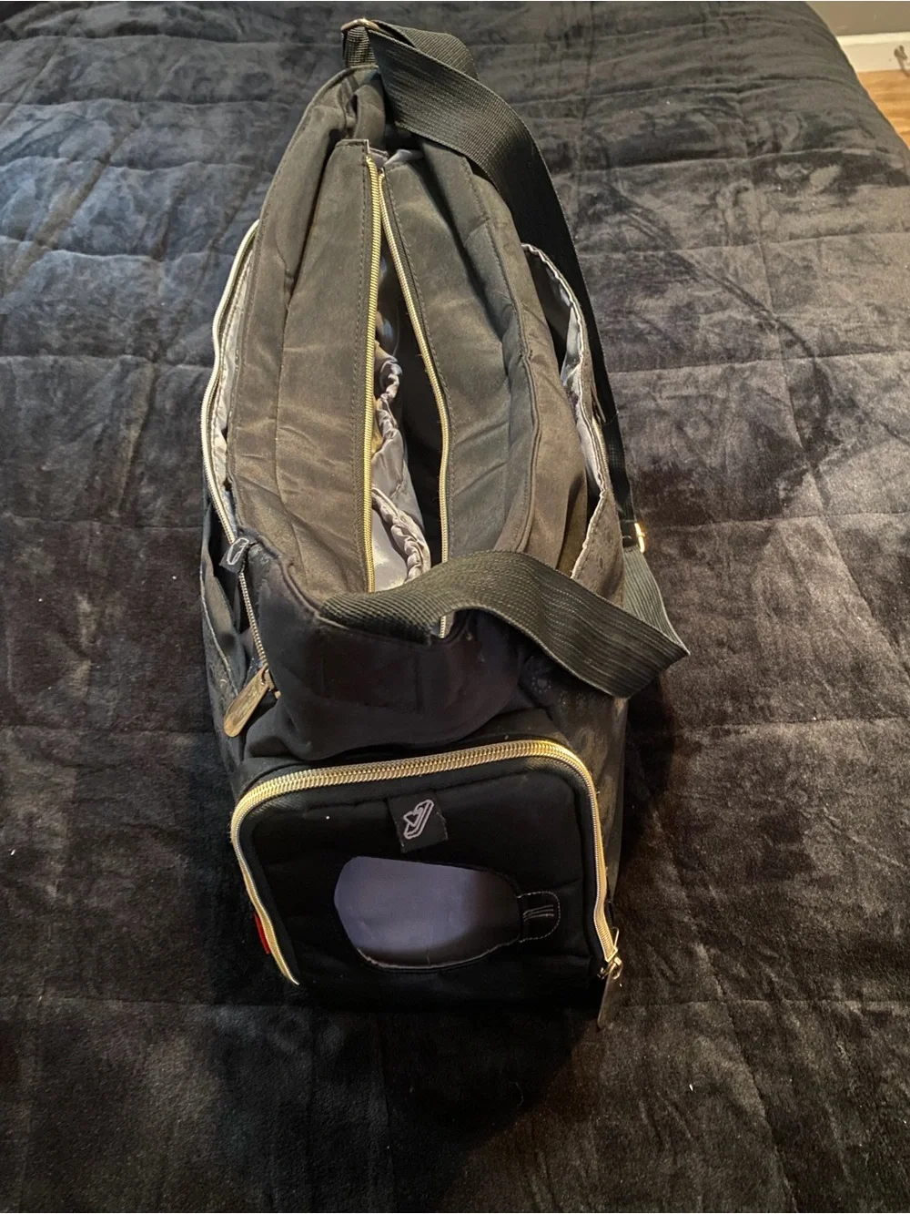 Fisher-Price Black Shoulder Baby Bag with Gold Trim